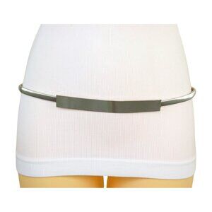 Women Silver Metal Elastic Skinny Waistband Belt Hip Waist Long Plate Buckle S M